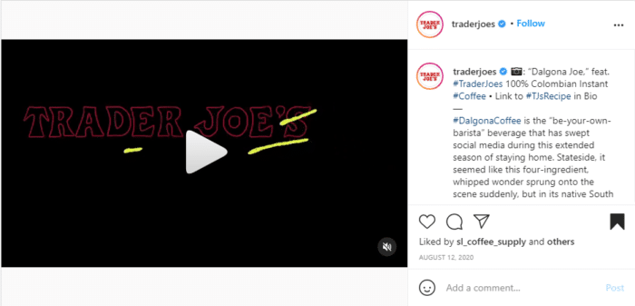 trader joes instagram screenshot