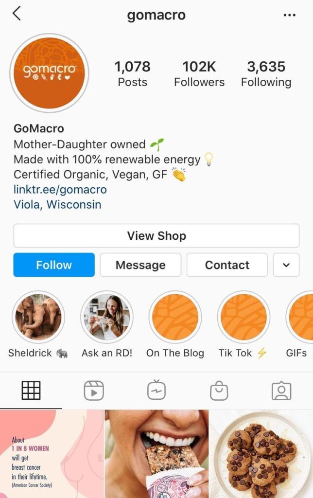 go macros highlights showing they use a lot of Instagram Stories for content