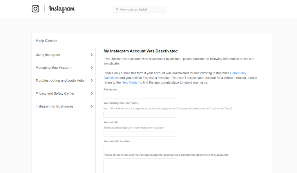 Reasons for instagram block