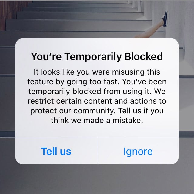 Temporary block example on instagram