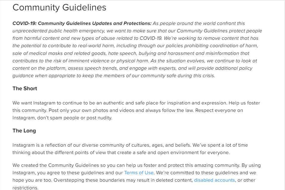 Instagram account blocked