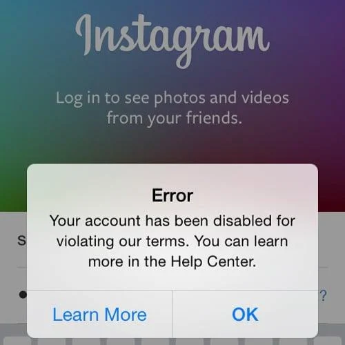 disabled instagram - error message