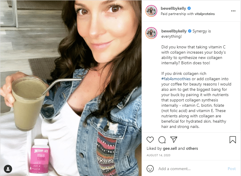 paid partnership with vitalproteins instagram post