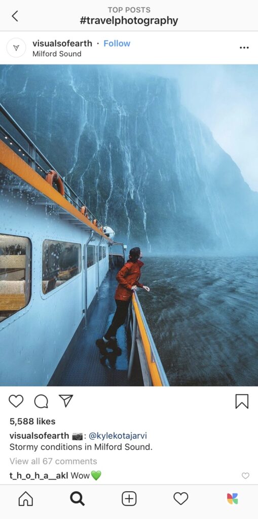 Instagram post with hastags for travel