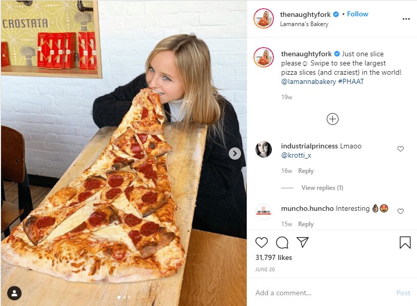 thenaughtyfork instagram post with pizza