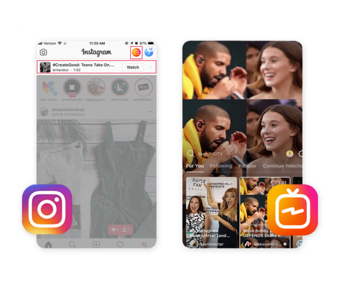 Instagram vs IGTV screenshot