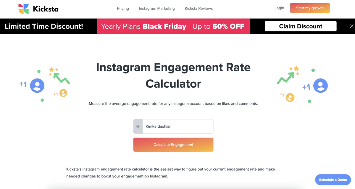Kicksta Instagram engagement rate calculator