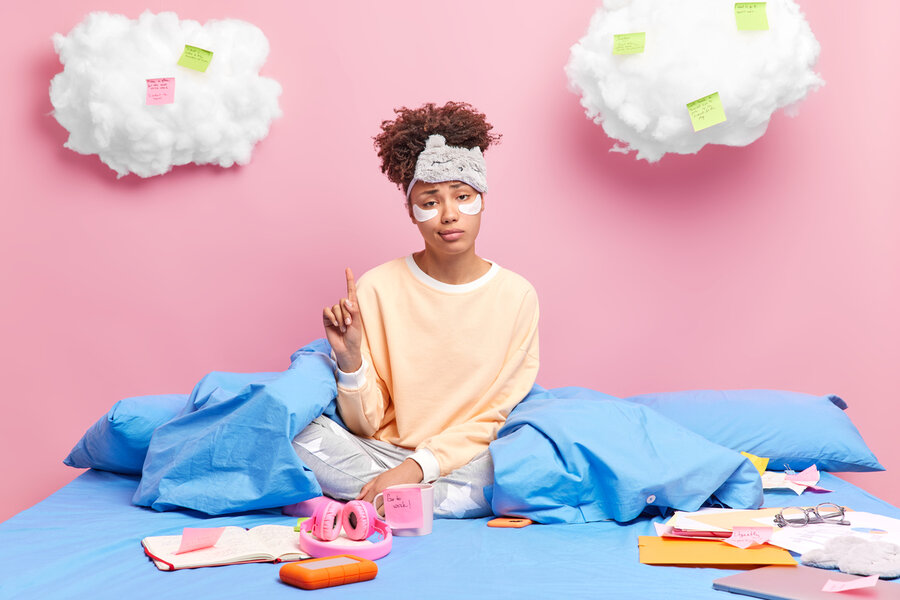 Sleepy bored woman irritated from being home