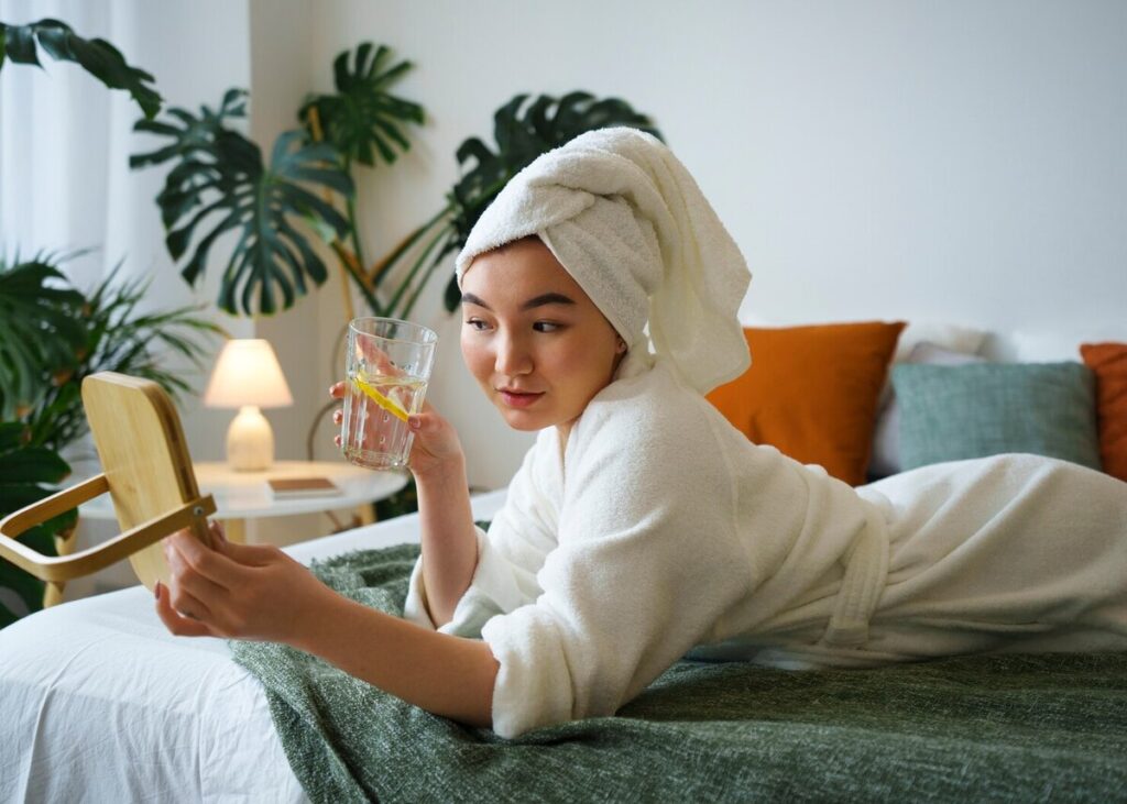 a woman doing her self-care routine 