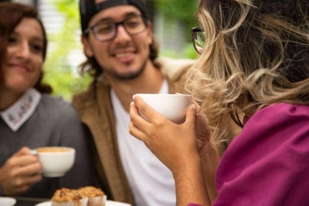 Group of friends enjoying take out drink