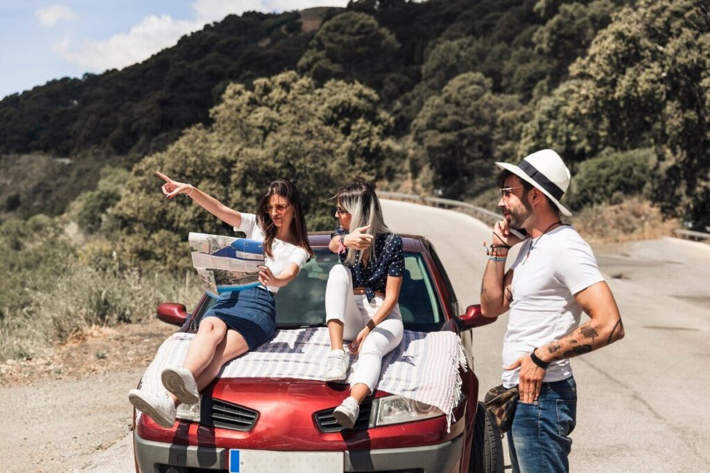 Car road trip between friends perfect for instagram