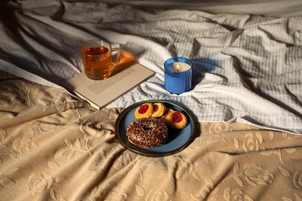 Sunday snacks and a book on blankets