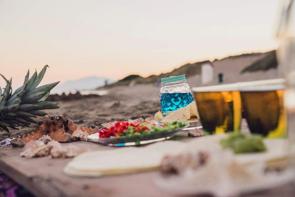 food and drinks on the beach