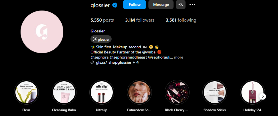 glossier Instagram highlight covers example
