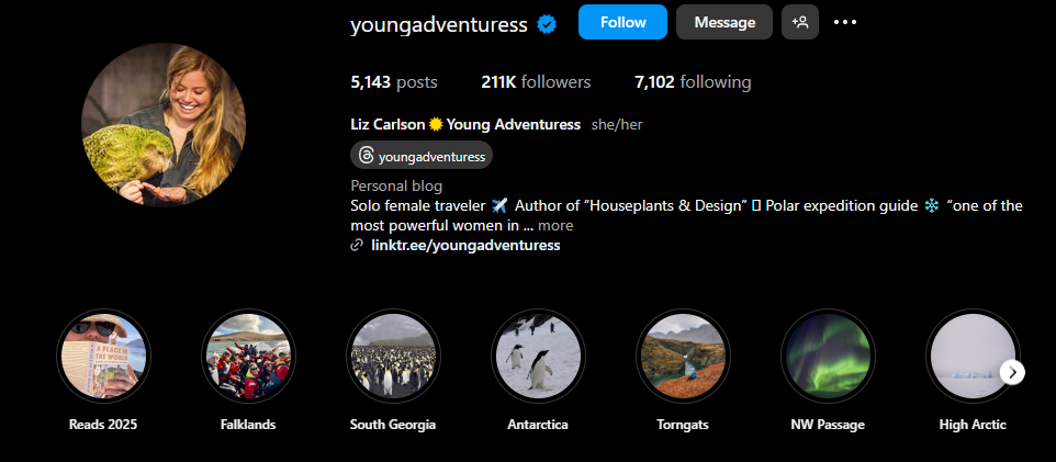 Young Adventuress Instagram highlight covers example