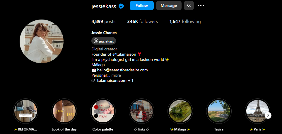 Jessie Kass Instagram highlight covers 