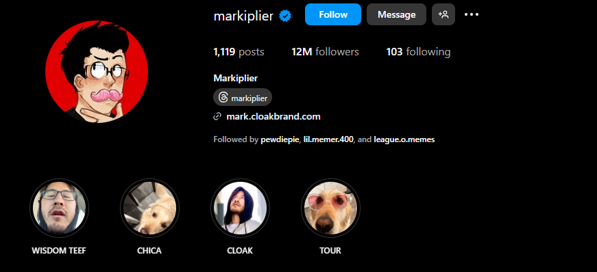 Markiplier Instagram highlight covers example