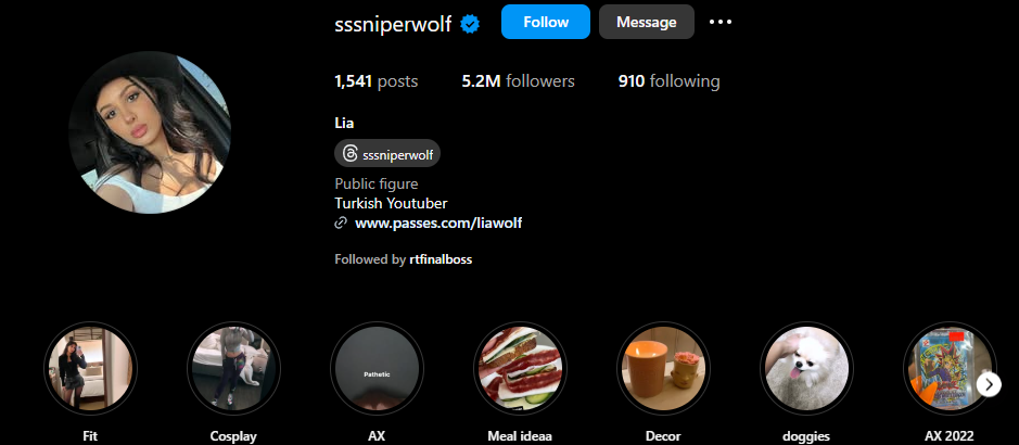 Sssniperwolf instagram highlight