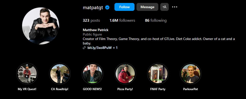 Matthew Patrick Instagram highlight