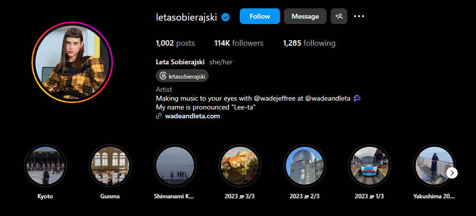 Leta Sobierajski Instagram highlight covers