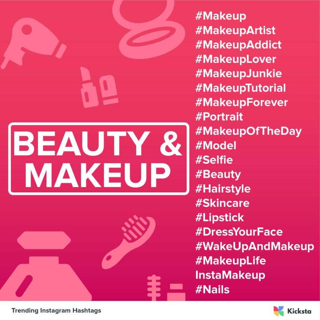 beauty and makeup trending Instagram hashtags chart 