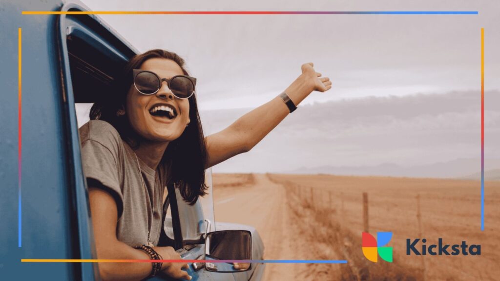 girl waving hand on the road