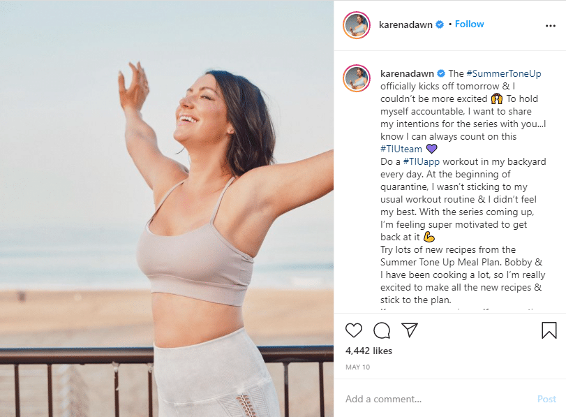 instagram fitness karena dawn