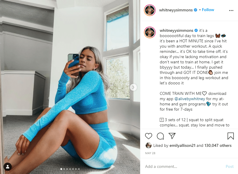 Whitney Simmons fitness influencer