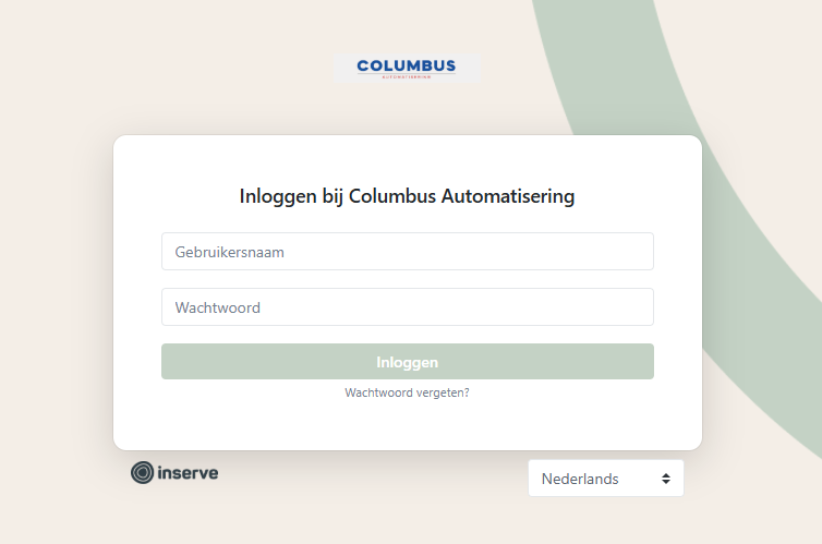 De loginpagina van het Ticketsysteem van Columbus