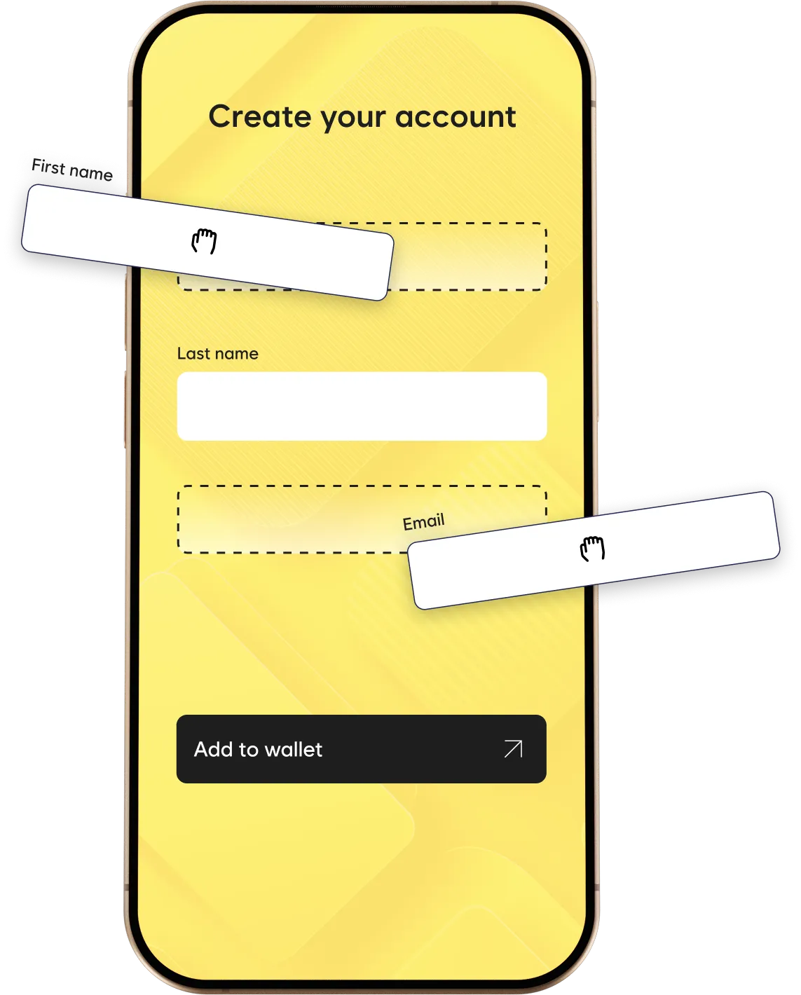 Formulaire d'inscription Wallet sur mobile