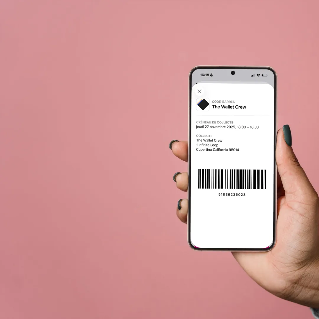 Code-barres de retrait et créneau de collecte d'une commande dans Google Wallet