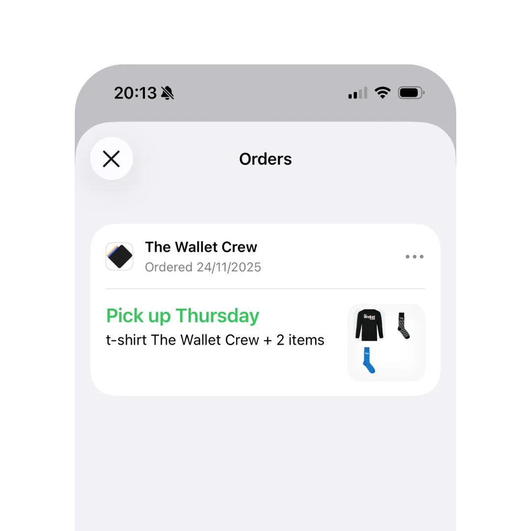 Bouton Track with Apple Wallet pour ajouter le suivi de commande au Wallet