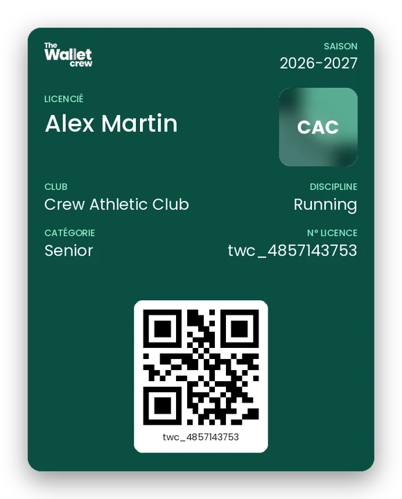 Aperçu de la licence sportive dans Apple Wallet