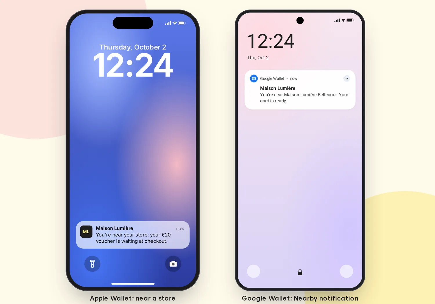 Proximity notification on Apple Wallet and Google Wallet near a store