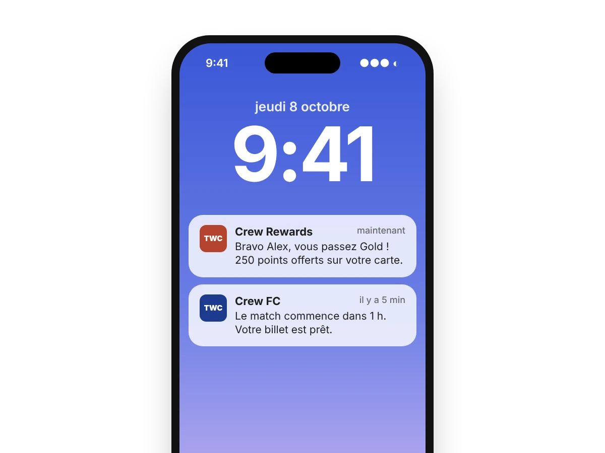 Notification push sur un pass Wallet