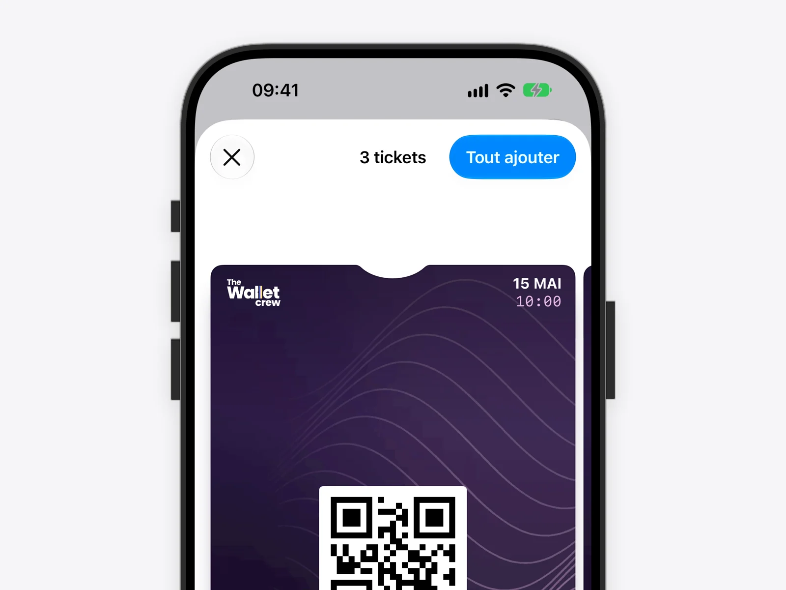 Ajout de trois billets d'un coup dans Apple Wallet avec le bouton Tout ajouter
