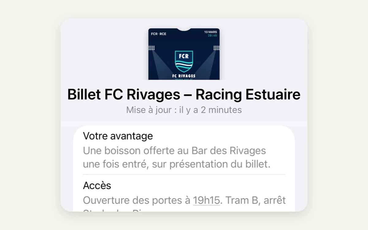 Avantage débloqué à l'entrée sur un billet Apple Wallet