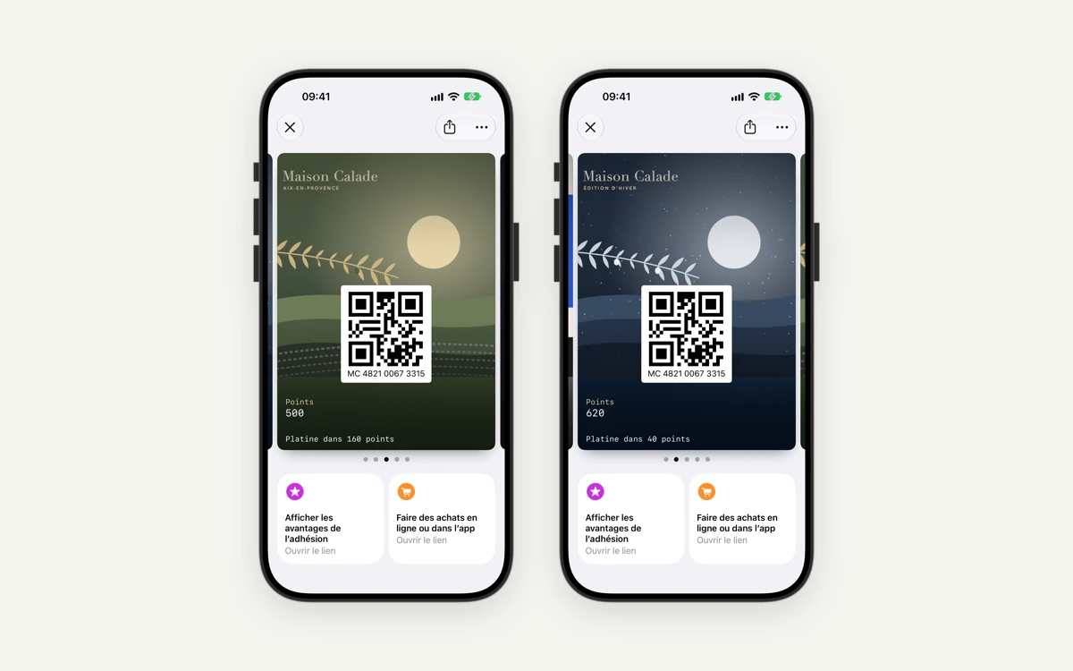 Carte de fidélité avec un thème de saison dans Apple Wallet