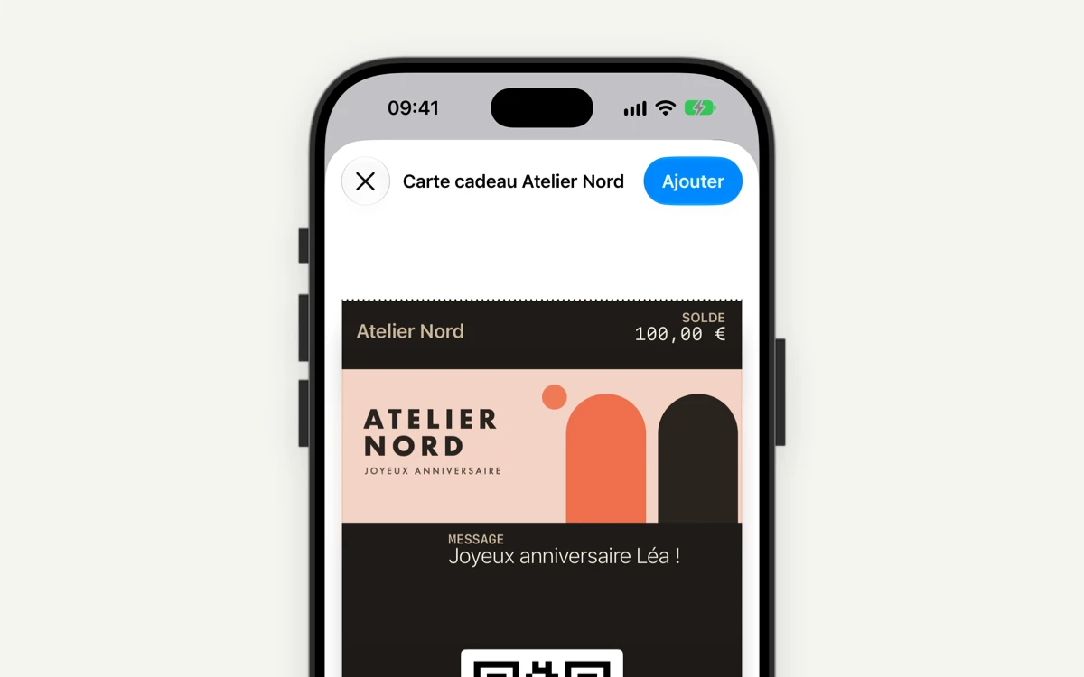 Message personnel sur une carte cadeau dans Apple Wallet