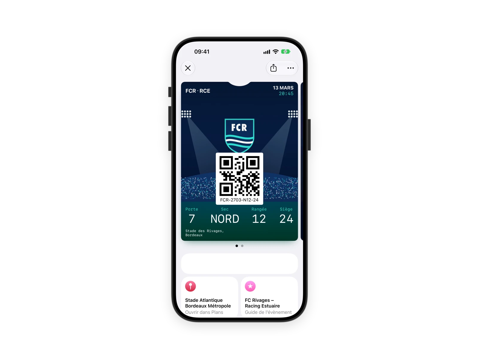 Billet numérique dans Apple Wallet sur iPhone