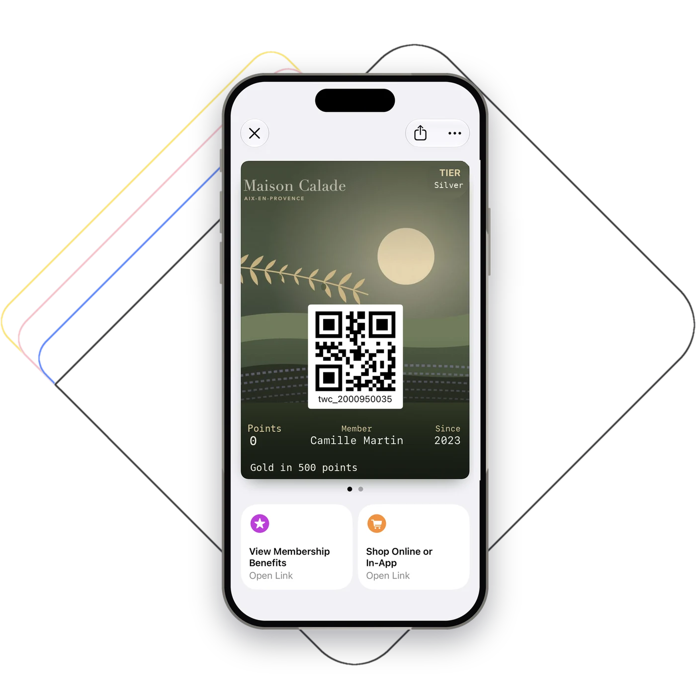Carte de fidélité Apple Wallet connectée : notification push, passage au tier Gold avec 500 points et avantage membre offert