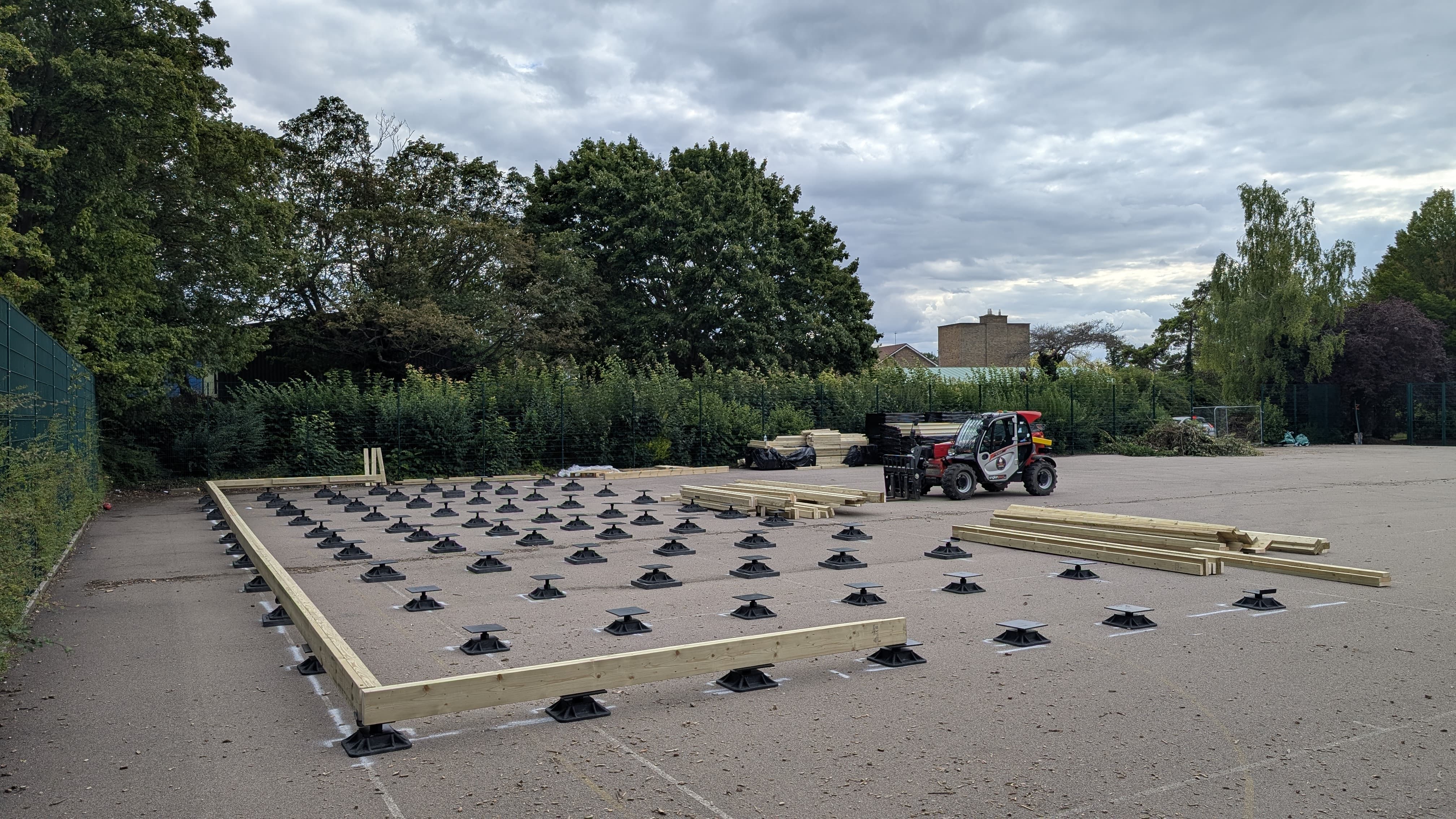 Foundation pads laid out on site, ready for offsite-built sections