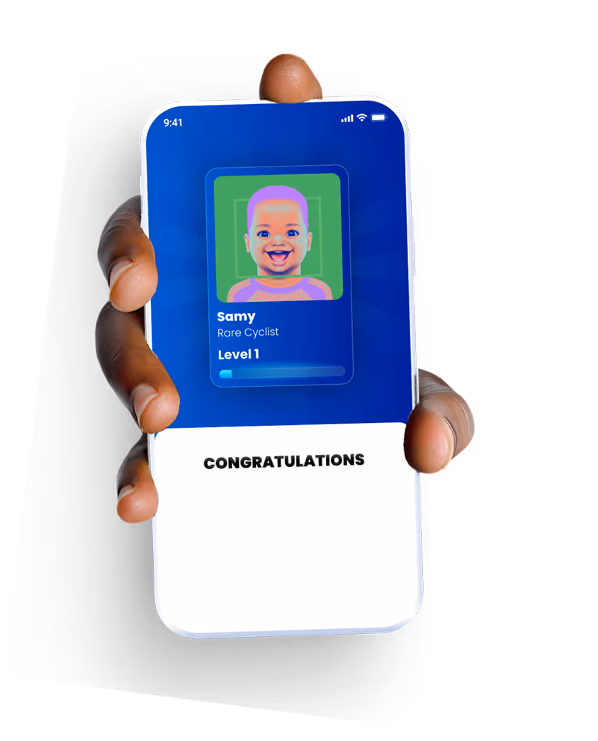 A person holding a cell phone with a face on it.