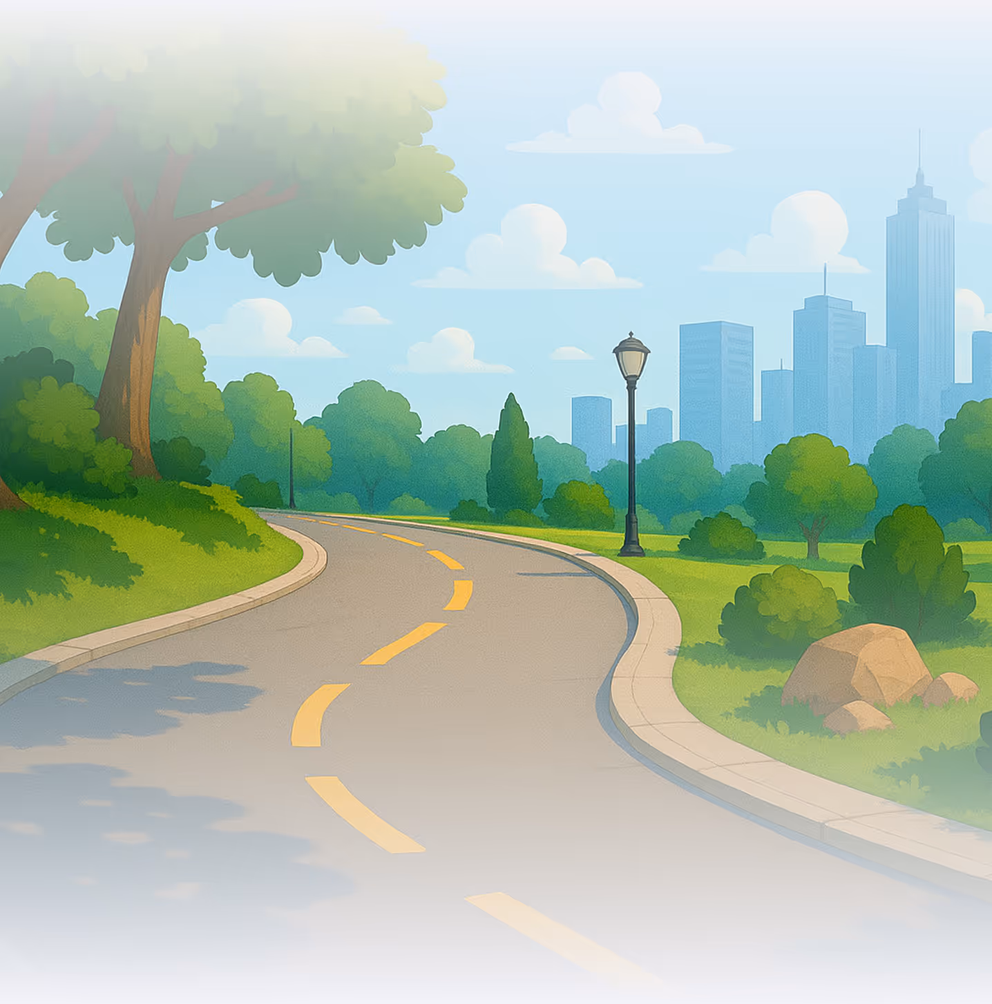 A drawing of a road in a city park.