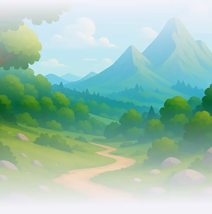 A painting of a mountain landscape with a dirt road.