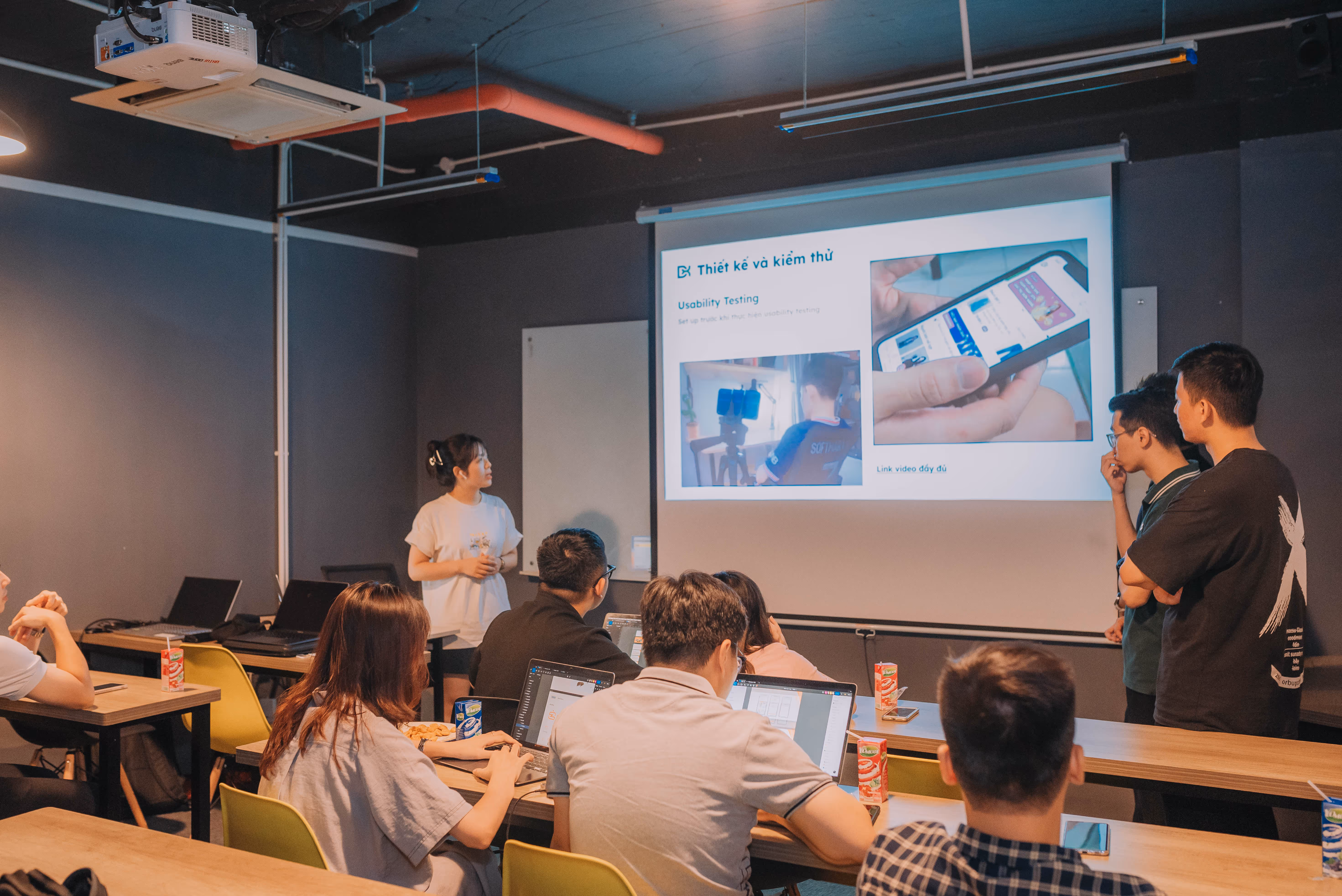 a group of people in a classroom