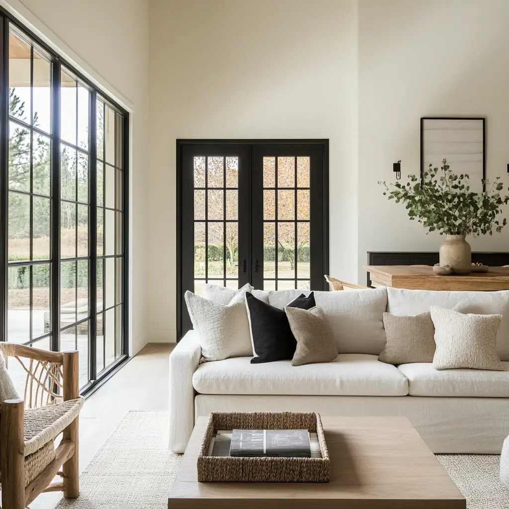 A stylish bathroom vanity designed by an interior designer Indianapolis, featuring a clean and modern aesthetic. The space includes a sleek white countertop with subtle marble accents, complemented by gold-framed mirrors. A glass vase with fresh greenery adds a touch of nature and elegance. This design showcases the refined touch of one of the top interior designers Indianapolis, making it a perfect example of interior design Indianapolis. The minimalistic decor, including a chic soap dispenser and a small storage container, highlights the expertise of Indianapolis interior designers.