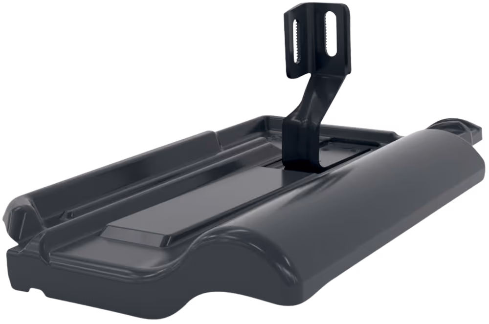 Anthrazitfarbener Aufdach-Modulhalter für Solarzellen mit Befestigungsbügel.