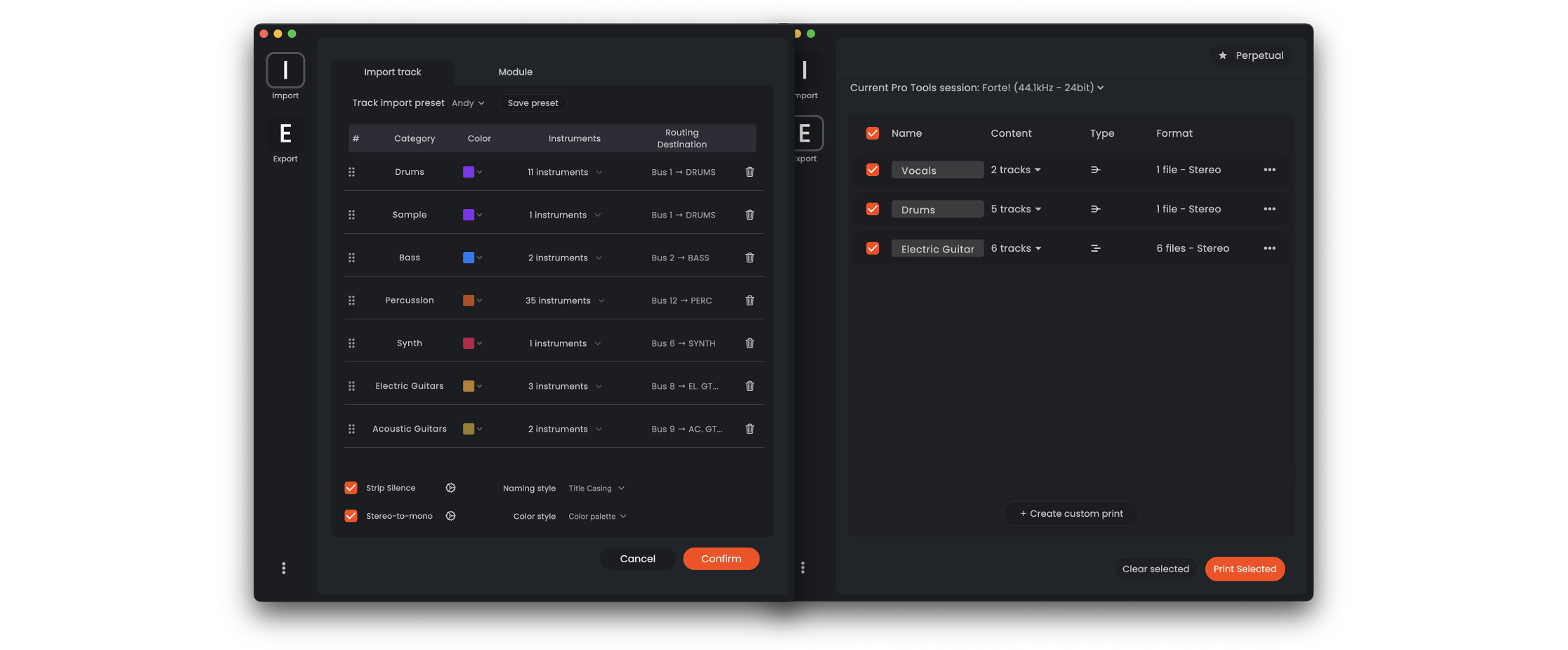 Forte Import and Export Main GUI