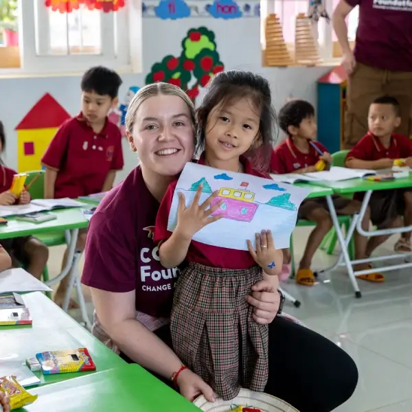 Scoffs team member Chelsea in Vietnam working with children
